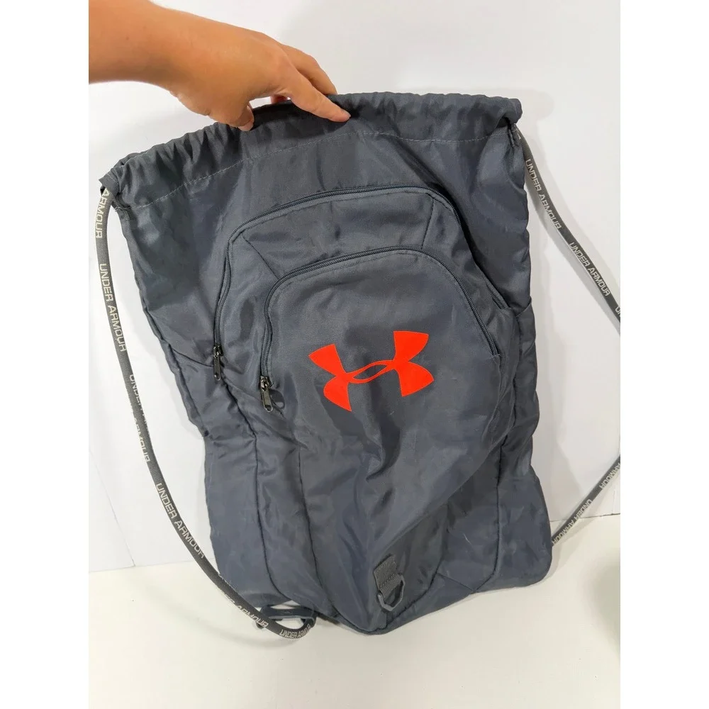 Under Armour Grey Orange Logo Drawstring Sackpack Gym Bag 1342663 Unisex 18x14